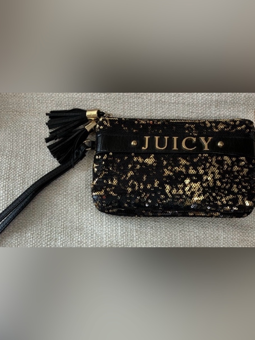 Juicy Couture EUC  Double Zip
Black and Gold Sequin Large
Wristlet